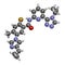 Stylized skeletal formula chemical structure: Atoms are shown as color-coded circles.