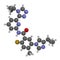 Stylized skeletal formula chemical structure: Atoms are shown as color-coded circles