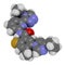 Stylized skeletal formula chemical structure: Atoms are shown as color-coded circles