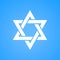 Stylized Star of David white color on blue background. Tanah Hexagram symbol of Israel judaism.