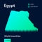 Stylized striped neon isometric vector  Egypt map with 3d effect.