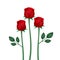 Stylized three red roses with leaves