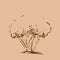 Stylized tree. Hand drawn. Brown tree sketch silhouette isolated