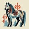 Stylized vector illustration of a cute horse in the woods