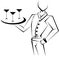 Stylized waiter with tray, professions, catering, isolated.