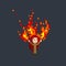 Stylized witch girl practicing fire magic. Raster multicolored illustration on dark background. Original pixel art person