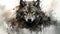 Stylized Wolf Painting With Paint Splashes - Dark Brown And Gray Illustration