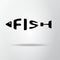 Stylized word in shape of fish isolated on gray. Seafood restraurant logo. Web icon, symbol. Vector Illustration, EPS10.