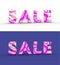 Stylized word text SALE, abstract good texture, there is a shadow. Two words, one on a colored background, the other on a white