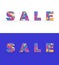 Stylized word text SALE, abstract good texture, there is a shadow. Two words, one on a colored background, the other on a white