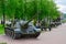 SU-100 Soviet self-propelled artillery unit class Tank Destroyer on Alley of military glory, Vitebsk, Belarus