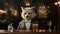 Suave Fox in Vintage Bar. Dapper in Black Suit, Enjoying Aged Whiskey and Soft Jazz