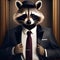 A suave raccoon in a spy tuxedo, equipped with spy gadgets and a briefcase5