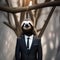 A suave sloth dressed in a sleek black suit and tie, hanging from a tree branch4