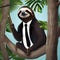 A suave sloth dressed in a sleek black suit and tie, hanging from a tree branch5