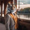 A suave tiger in a tailored suit, posing for a portrait with a dignified and powerful aura3