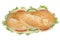 Sub deli sandwich baguette with cheese top view isolated