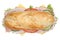 Sub deli sandwich baguette with ham top view isolated