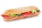 Sub sandwich with salami whole grains grain baguette isolated on