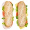 Sub sandwiches whole grains grain baguettes with ham and cheese