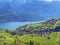 Subalpine settlement Walenstadtberg at the foot of the Churfirsten mountain range and above lake Walensee - Canton of St. Gallen