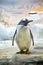 ,Subantarctic penguin or Papuan penguin, Pygoscelis papua, sad standing with lowered Bird wings, ornithology,