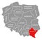 Subcarpathia red highlighted in map of Poland