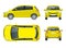 Subcompact yellow hatchback car. Compact Hybrid Vehicle. Eco-friendly hi-tech auto. Easy color change. Template vector