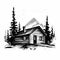 Sublime Wilderness: Bold Black And White Cabin Illustration