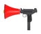 Submachine Gun with Red Megaphone Shout. Concept Symbol of Force of Mass Media, Propaganda, Word, Journalism.