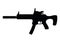 Submachine military gun with silencer, icon self defence automatic weapon concept simple black vector illustration, isolated on