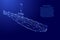 Submarine from futuristic polygonal blue lines and glowing stars for banner, poster, greeting card. Vector illustration