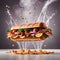 Submarine giro sub sandwich, dynamic food photo