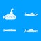 Submarine icon blue set vector