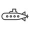 Submarine line icon. Military sub boat, underwater bathyscaphe symbol, outline style pictogram on white background