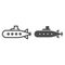 Submarine line and solid icon. Military sub boat, underwater bathyscaphe symbol, outline style pictogram on white