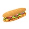 Submarine sandwich with cheese, salami and vegetables