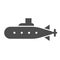 Submarine solid icon. Military sub boat, underwater bathyscaphe symbol, glyph style pictogram on white background