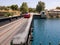 Submerged automobile wooden bridge over the Corinth Canal at the entrance to the canal in Greece