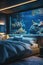 Submerged serenity: mesmerizing underwater house room reveals aquatic wonders through panoramic aquarium windows, a