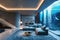 Submerged serenity: mesmerizing underwater house room reveals aquatic wonders through panoramic aquarium windows, a