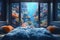 Submerged serenity: mesmerizing underwater house room reveals aquatic wonders through panoramic aquarium windows, a