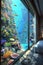 Submerged serenity: mesmerizing underwater house room reveals aquatic wonders through panoramic aquarium windows, a