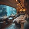 Submerged serenity: mesmerizing underwater house room reveals aquatic wonders through panoramic aquarium windows, a