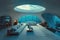 Submerged serenity: mesmerizing underwater house room reveals aquatic wonders through panoramic aquarium windows, a