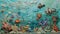 Submerged textures: the underwater world through impasto. the depth and richness of marine life with bold and textured