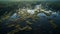 Submerged Woodland Serenity: Aerial Vision of Tranquil Flooded Forest