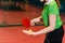 Submission of the ball in table tennis close, only the hands of athletes