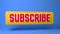 Subscribe banner for social media on blue background.