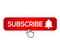 Subscribe, bell button and hand cursor